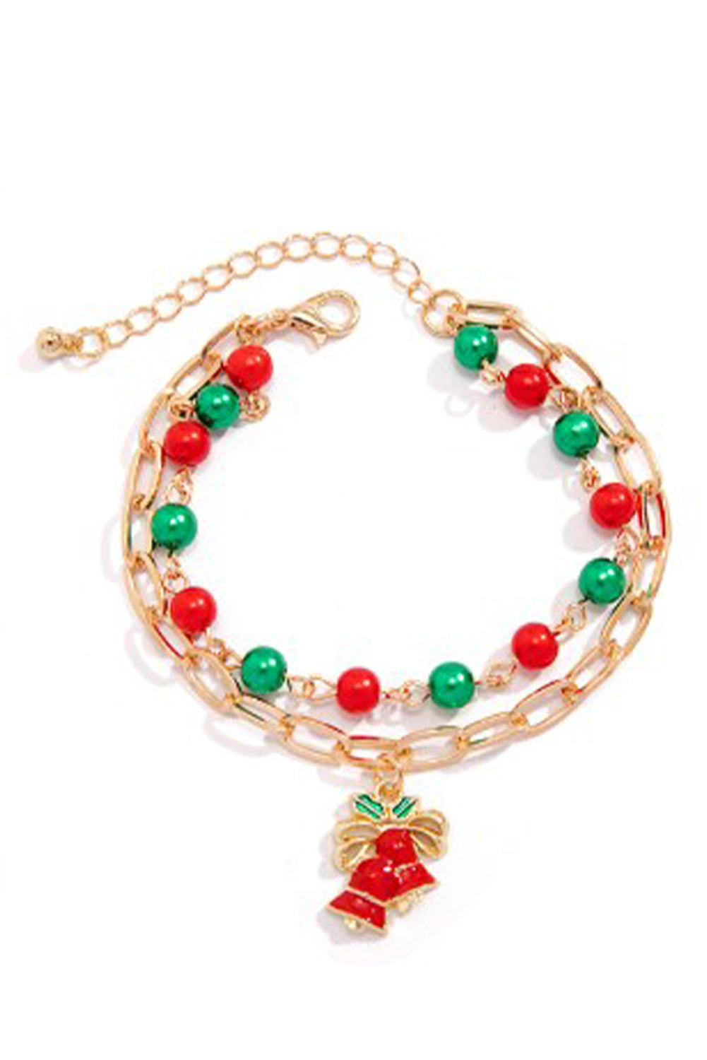 Gold Christmas Pendant Beaded Layered Bracelet Set