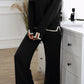 Black Contrast Trim Split Cuffs Long 2pcs Sweater Outfit Loungewear