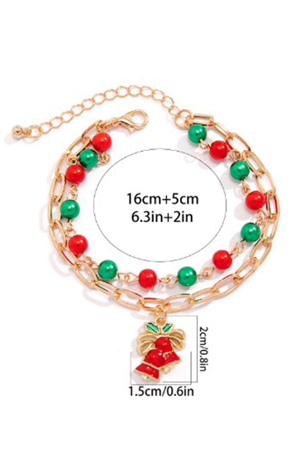 Gold Christmas Pendant Beaded Layered Bracelet Set