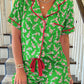 Green Christmas Candy Cane Print Pocketed Knotted Pajama Set