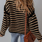 Black Stripe Drop Shoulder Round Neck Loose Sweater