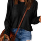 Black Solid Color Patchwork Long Sleeve Top