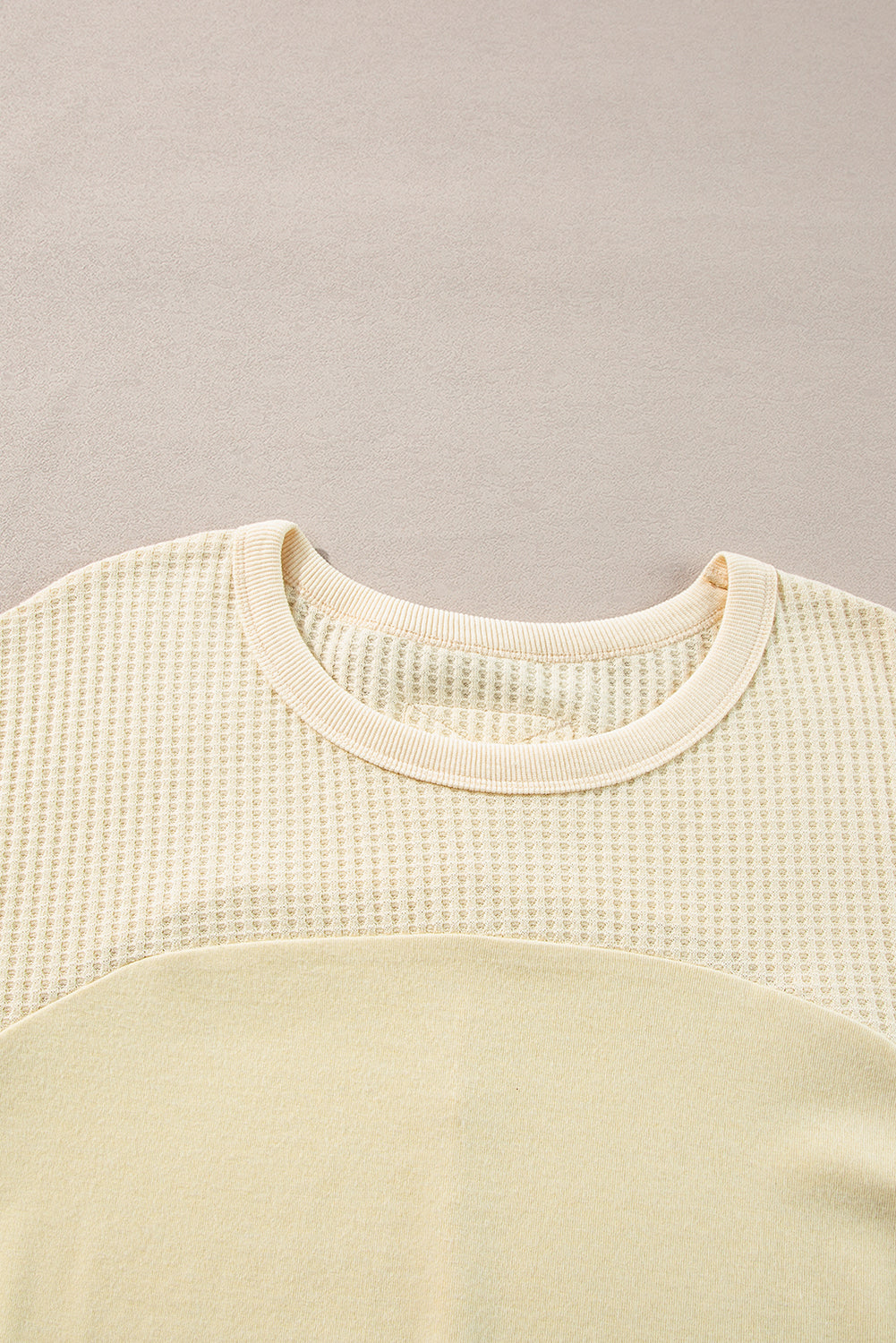 Beige Thermal Knit Patchwork Exposed Seam Long Sleeve Top