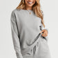 Gray Textured Long Sleeve Top and Drawstring Shorts Set