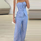 2 Pieces Striped Print Bandeau Button Front Top and Casual Loose Fit Pants Set