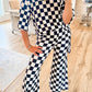 Black Checkered Print Half Sleeve Tunic Top and Flared Pants Set