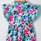 Blue Floral Flutter Sleeve Tied Notched Neck Plus Size Blouse