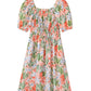 Apricot Pink Floral Smocked Bust Bubble Short Sleeve Maxi Dress