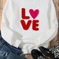 White LOVE Chenille Embroidered Cable Knit Pullover Sweatshirt