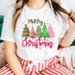 White Merry Christmas Holiday Vibe Graphic Crewneck T Shirt