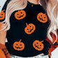 Black Glittering Pumpkin Face Graphic Crewneck Halloween T Shirt