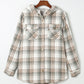 Gray Plaid Pattern Sherpa Lined Hooded Shacket