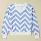 Sky Blue Zigzag Striped Print V Neck Oversized Top