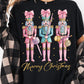 Black Nutcracker Merry Christmas Printed Crewneck T Shirt