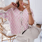 Light Pink Checkered Knitted Lace-up Ruffled 3/4 Sleeve Cardigan