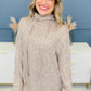 Apricot Drawstring Cowl High Neck Long Sleeve Split Top