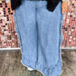 Blue Plus Size Lace up Waist Ruffled Trim Ankle Length Jeans