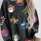 Black Sequined Christmas Elements Corded Baggy Sweatshirt