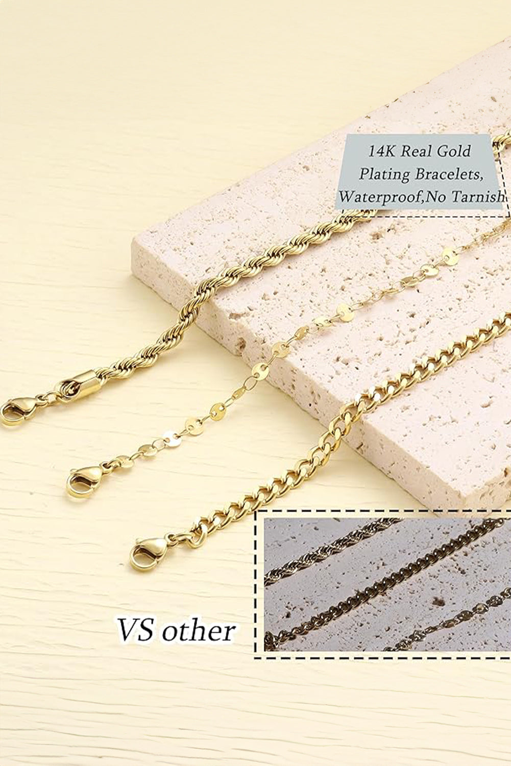 Gold 3Pcs Disc Plated Adjustable Chain Bracelet Set