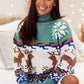 Canton Christmas Reindeer Snowflake Colorblock Turtleneck Sweater