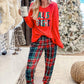 Multicolor ALL IS BRIGHT Graphic Christmas Plaid Pajamas Set