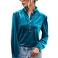 Green Frilled Neck Buttoned Front Velvet Top