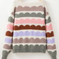 Gray Wave Striped Balloon Sleeve Drop Shoulder Sweater