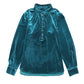 Green Frilled Neck Buttoned Front Velvet Top