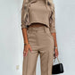 Mock Neck Crop Top & Pocket Design Buttoned Work Pants Set