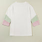 White Color Block Ribbed Knit Quarter Sleeve Top