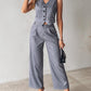 Striped Buttoned Vest Top & Pocket Design Pants Set