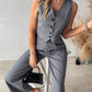 Striped Buttoned Vest Top & Pocket Design Pants Set