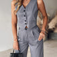 Striped Buttoned Vest Top & Pocket Design Pants Set