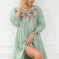 Green Floral Embroidery Tiered Ruffle Hem Dress