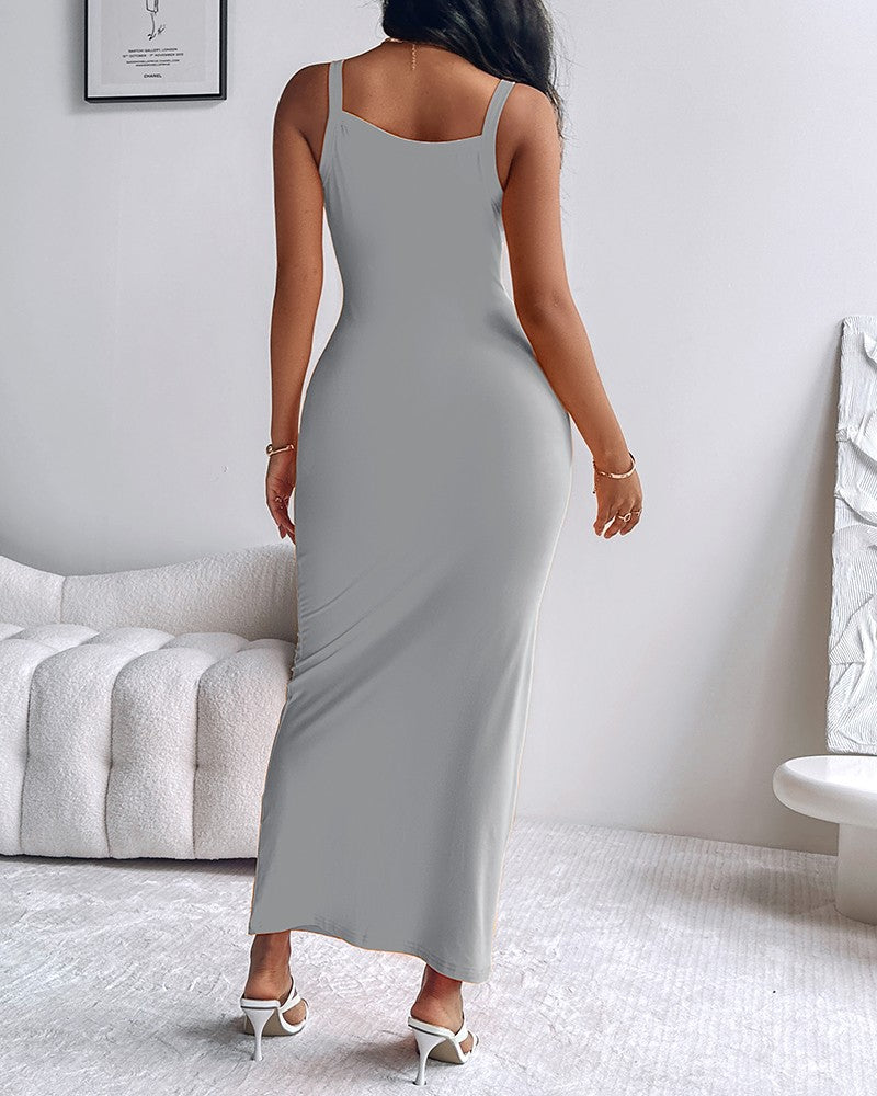 U Neck Spaghetti Strap Maxi Dress