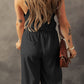 Black Knotted Straps Button Textured Drawstring Jumpsuit