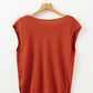 Orange Solid Color Split V Neck Short Sleeve Sweater