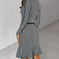 Houndstooth Print Long Sleeve Mermaid Bodycon Dress