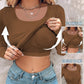 U Neck Built in Bra Long Sleeve Ribbed Top