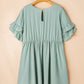 Grass Green Ruffle Trim Short Sleeve Plus Size Flared Mini Dress