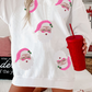 White Ribbed Sequin Santa Claus Graphic Christmas Sweatshirt