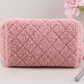 Pink Quilted Checkered Plush Zipped Makeup Bag