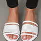 White Crochet Dual Straps Square Toe Flat Slippers