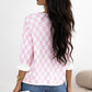 Light Pink Checkered Knitted Lace-up Ruffled 3/4 Sleeve Cardigan