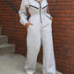 Long Sleeve Stretchy Waist Zip Up Hooded Jumpsuit One Piece Outfit with Pockets