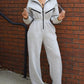 Long Sleeve Stretchy Waist Zip Up Hooded Jumpsuit One Piece Outfit with Pockets