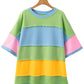 Light Blue Color Block Exposed Seam Patchwork Plus Size T Shirt