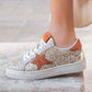 Gold Star Patchwork Sequined Lace-up Sneakers