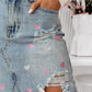 Beau Blue Shimmer Heart Pattern Distressed Denim Mini Skirt