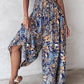 Boho Floral Print Shirred High Waist Wide Leg Pants